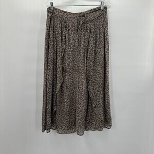 Wrap London Skirt Womens 10 Beige Animal Print Zip Layered Flowy Viscose Midi